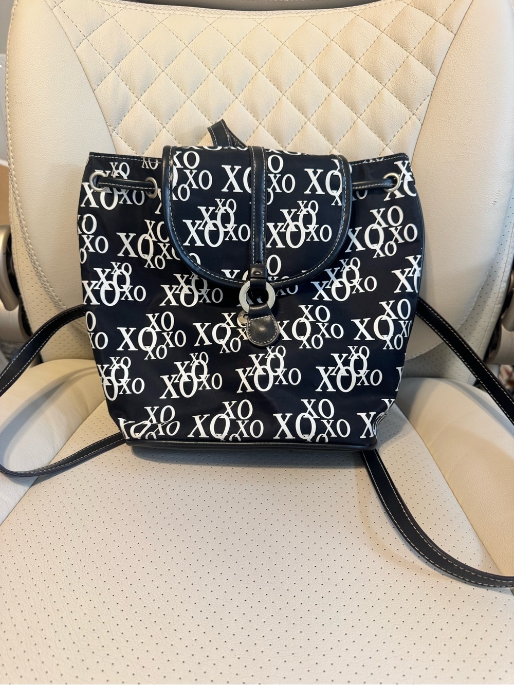 XOXO Black & White Monogram Drawstring Backpack